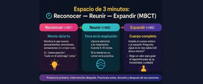 3-1-1: Reconocer–Reunir–Expandir” con bullets y mini-guión para imprimir en tarjeta.